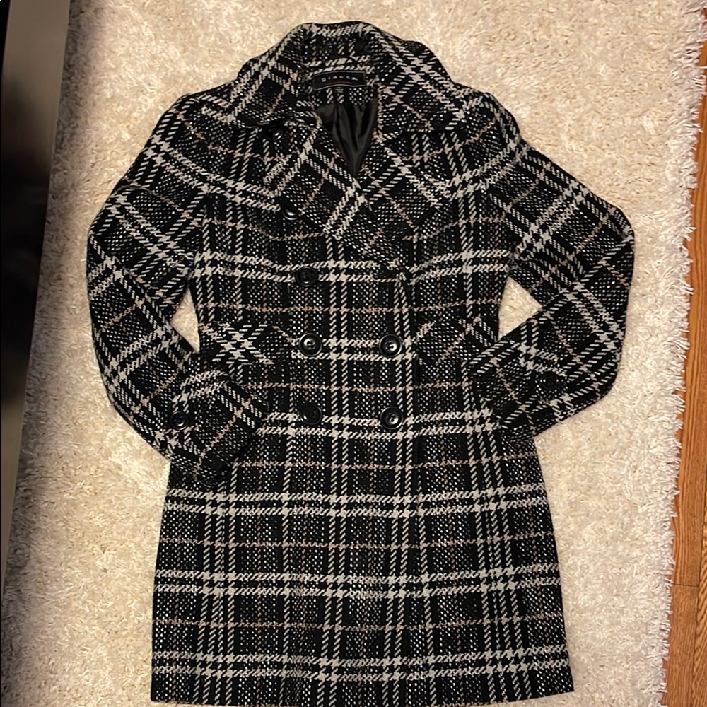 Giacca Women’s Black and White Plaid Pea Coat